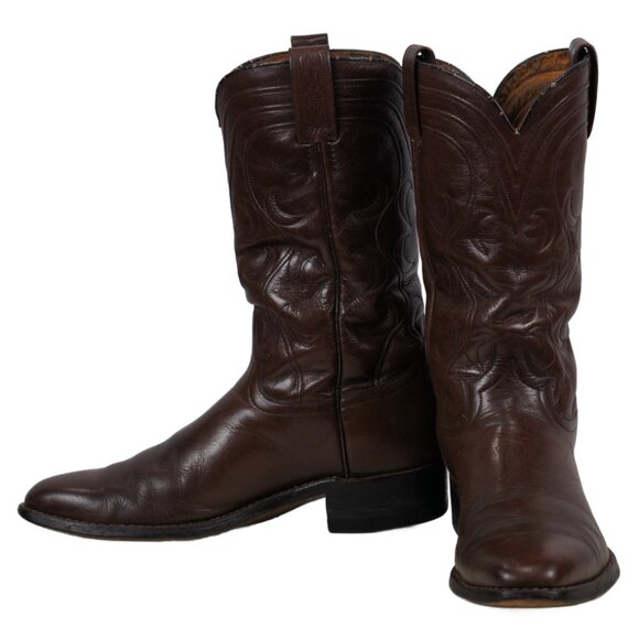 Dan Post Western Cowboy Boots Chocolate Brown Vintage Spain Made Men's 10.5 D